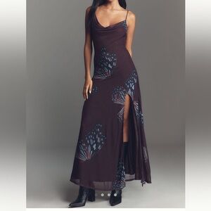 SÆMDI Sleeveless Cowl-Neck Mesh Maxi Butterfly Print Dress